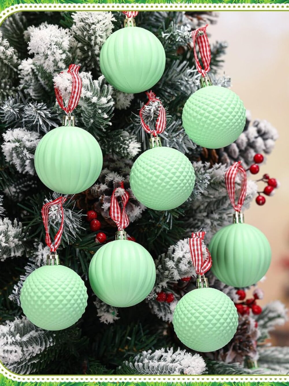 12 Pcs Jadeite Green Christmas Ball Ornaments NEW